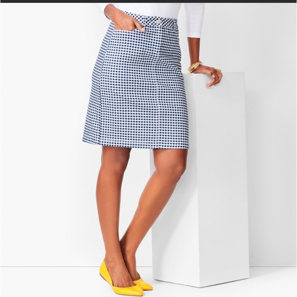 Talbots Blue & White Gingham Denim Skirt A-line Womens Sz 8